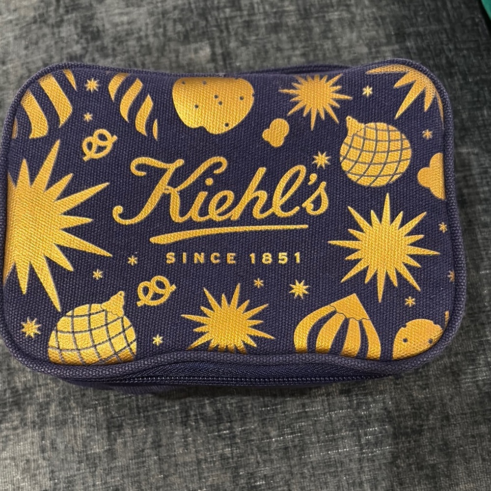 Kiehl's Blue and Gold Cosmetic Bag